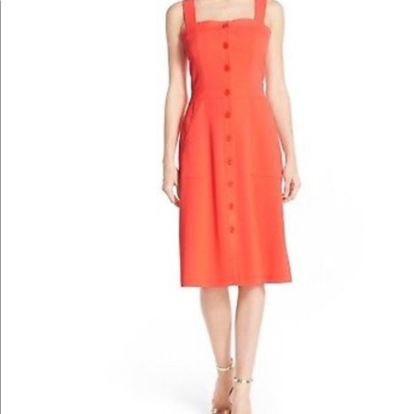 Amanda Uprichard  Button Front Midi Dress Square Neck Sleeveless Orange Size S - Picture 1 of 15